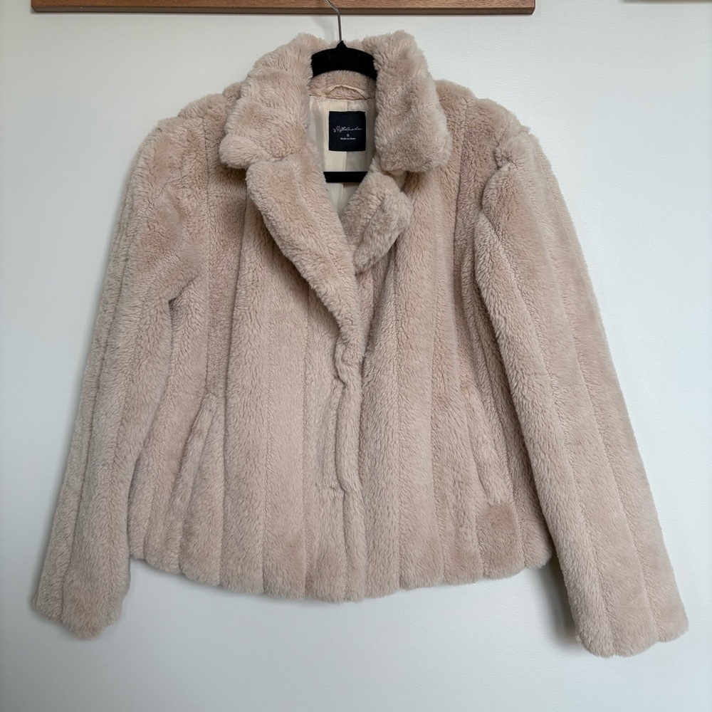 Beige Faux Fur Jacket, Plush Cozy Teddy Coat, Women’s Size Small